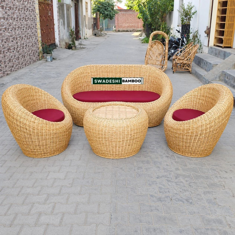 Cane Rattan Bamboo 5 Seater Bunai Apple Sofa Set For Home and Garden