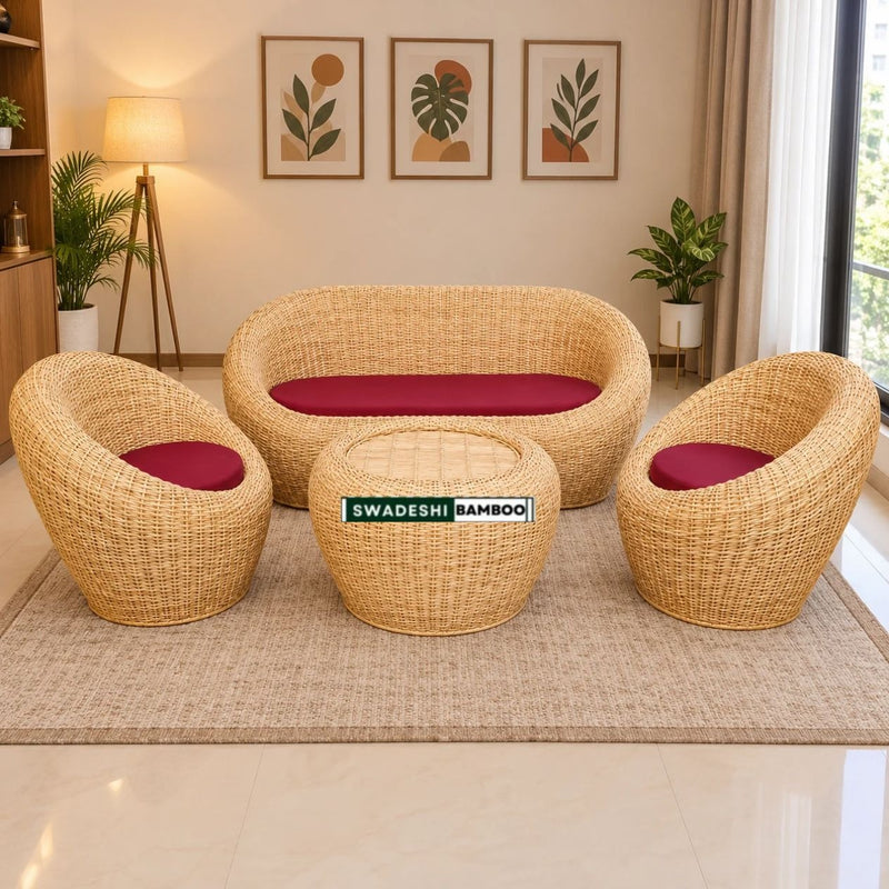 Cane Rattan Bamboo 5 Seater Bunai Apple Sofa Set For Home and Garden