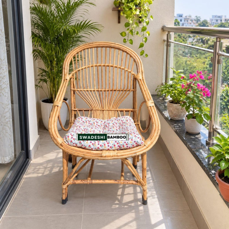 Swadeshi Bamboo Cane Rattan Arm Queen Chair (Set of 1) for Home, Office, Restaurant, Hotel, Garden & Balcony