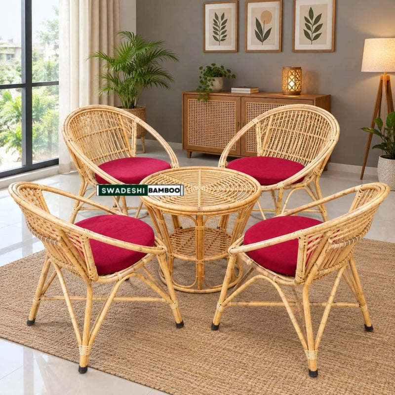 Cane Circle Designer Chair for Home, Office, Restaurant, Hotel(Set of 4 chair with table)