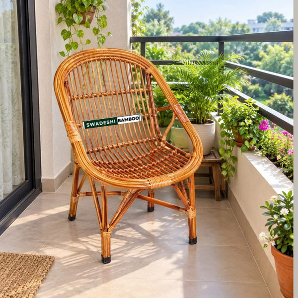 Swadeshi Bamboo Cane Rattan Arm Designer Chair(Set of 1) for Home, Office, Restaurant, Hotel, Garden & Balcony