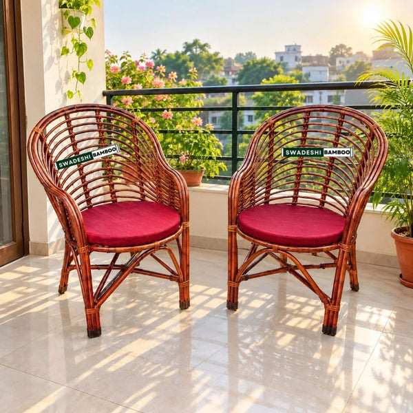 Swadeshi Bamboo Cane Rattan Arm Designer Heena Chair for Home, Office
