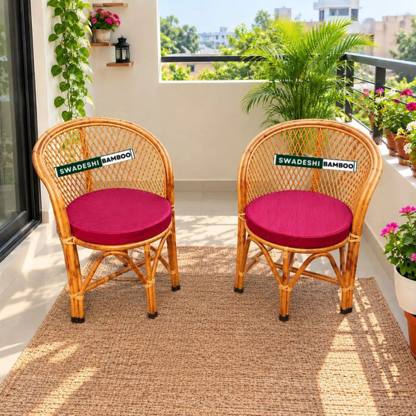 Bamboo Cane Rattan Arm Jali Chair (Set of 2) for Home, Office, Garden & Balcony