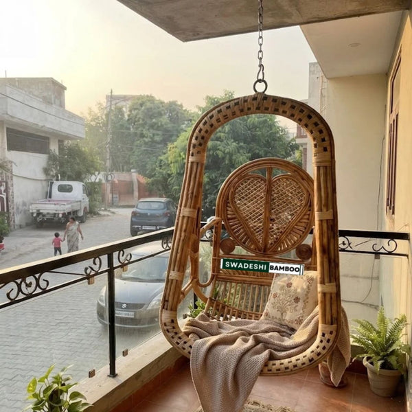 Swadeshi Bamboo Cane big Swing Jhula| Indoor and Outdoor swing | Rattan Cane Jhula for Balcony, Patio, Livingroom, Cafe
