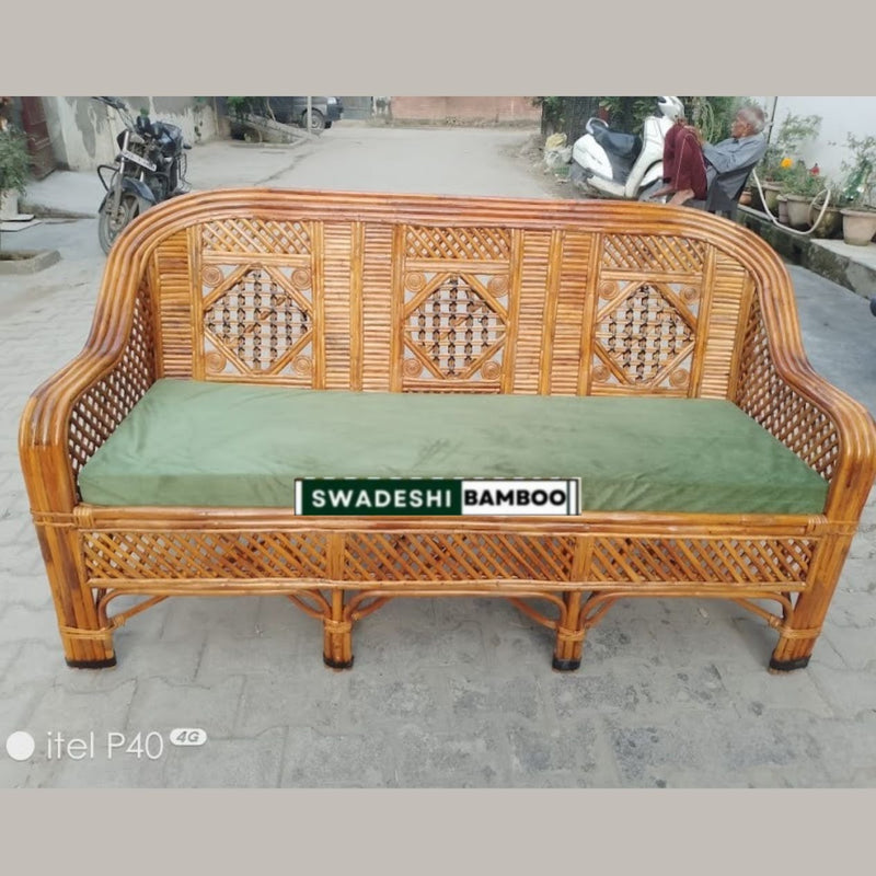 Cane Rattan Bamboo 3 Seater Designer Wooden Sofa Set For Home, Office and Garden