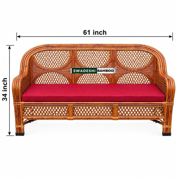 Cane Rattan Bamboo 3 Seater Designer Sofa Set For Home, Office and Garden