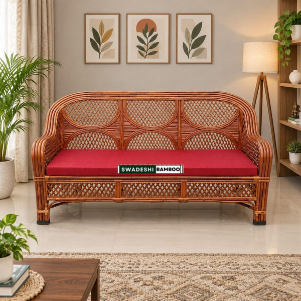 Cane Rattan Bamboo 3 Seater Designer Sofa Set For Home, Office and Garden