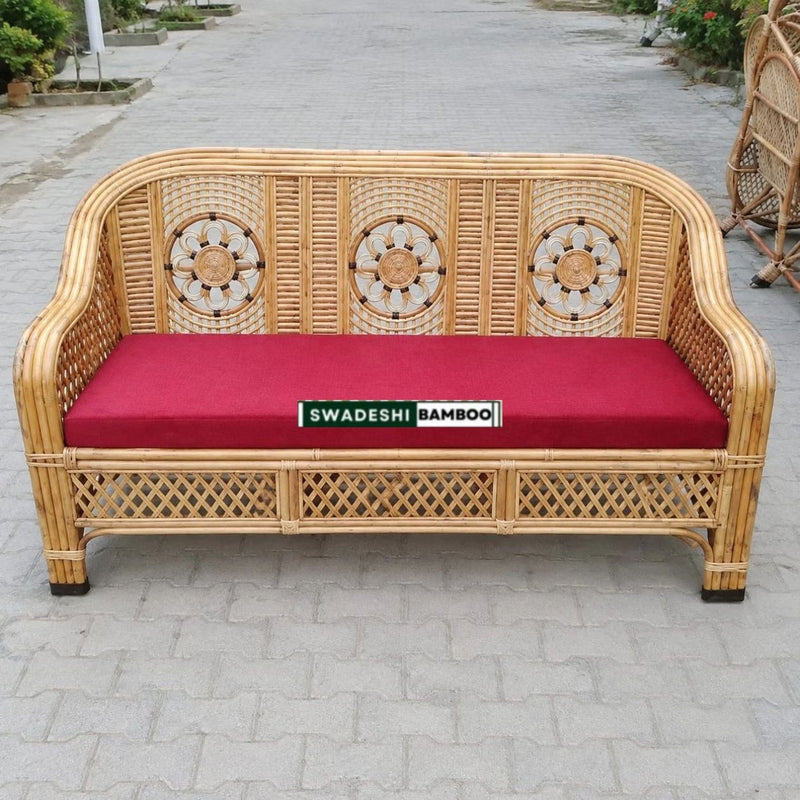 3 Seater Cane Sofa Cum Couch with Cushions