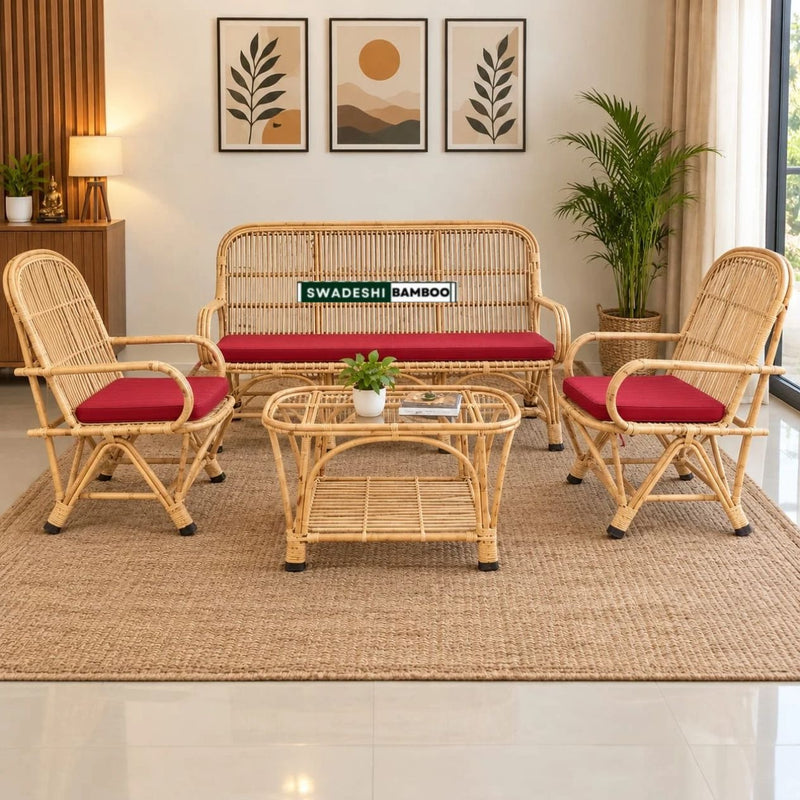 Bamboo 5 Seater Designer Sofa Set with Table For Home, Living Room & Garden