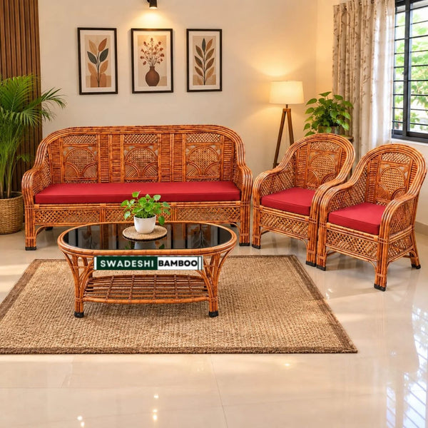 Bamboo Cane sofa set with Table