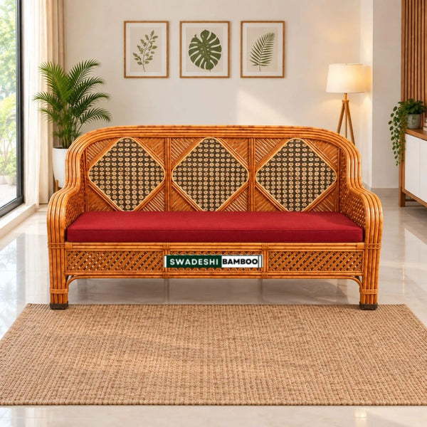 Three Seater Designer Bamboo Sofa Set For Home, Office and Garden