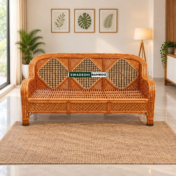 Three Seater Designer Bamboo Sofa Set For Home, Office and Garden