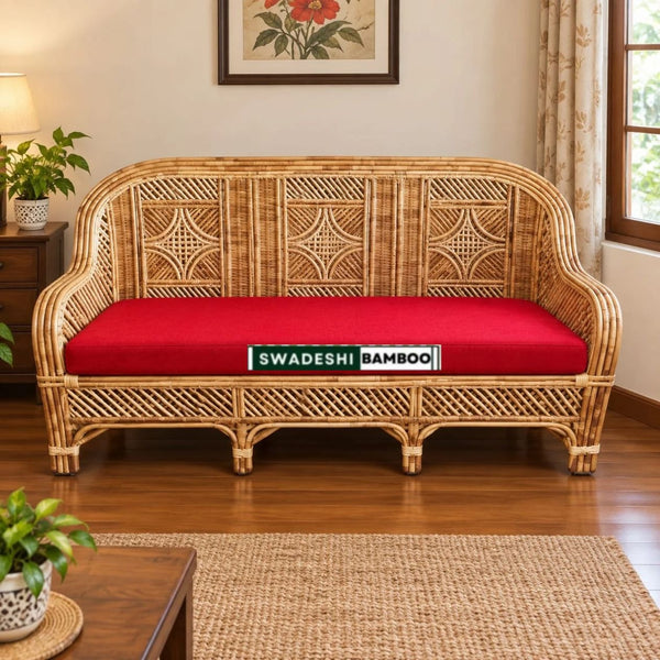 Cane Rattan Bamboo 3 Seater Designer Sofa Set For Home, Office and Garden