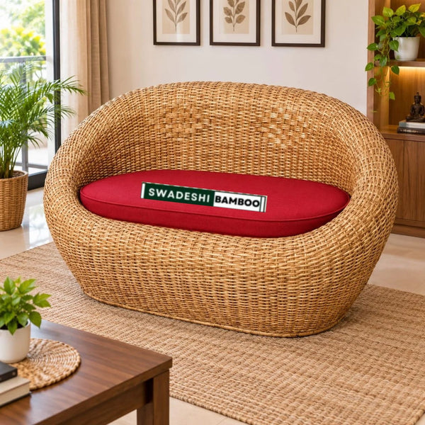 Bamboo Sofa 2 Seater Weaving Couch for Home office Balcony & Garden, Reception, Hotel & Resort