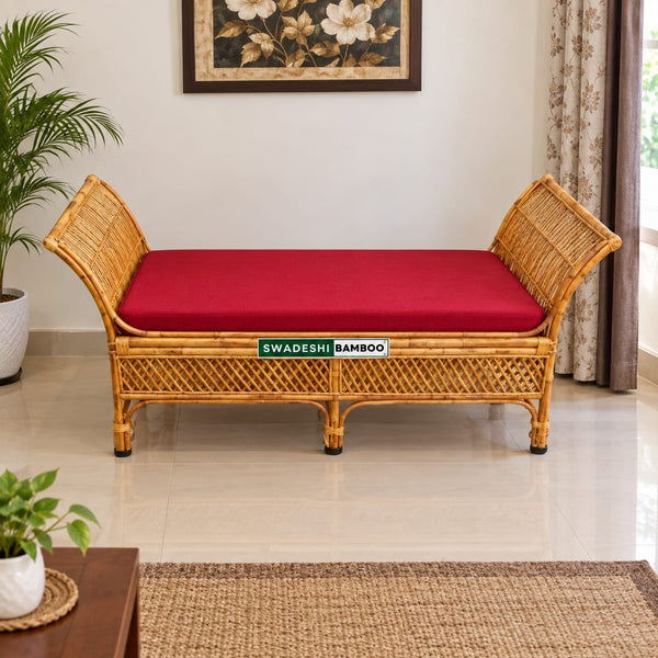Cane 2-Seater Sofa Cum Couch – Comfortable Dewan with Side Handles