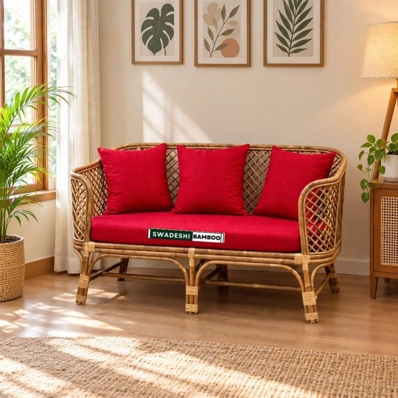 Cane two seater sofa couch, settee for Home, Office and Garden