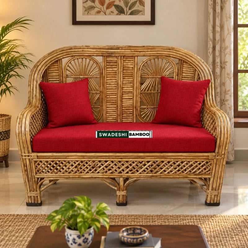 Swadeshi Bamboo Cane Rattan Sofa 2 Seater Couch for Home office Balcony & garden, reception, Hotel & Resort
