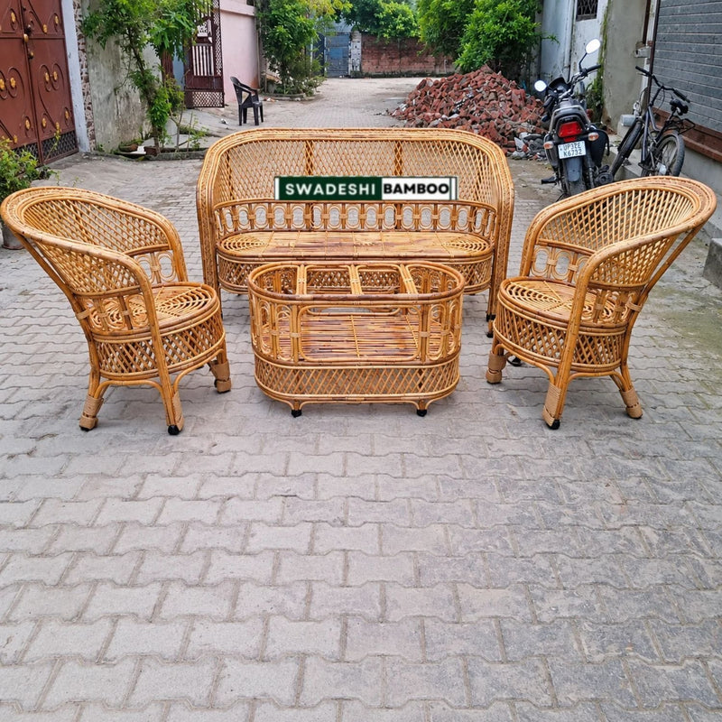 Cane Sofa Set with Table (3 Sitter + 2 No. Single Chair + 1 Center Table)