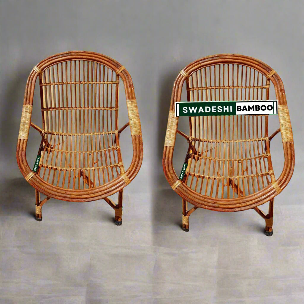 Perambu Chair Swadeshi Bamboo Cane Rattan Arm Designer Chair for Garden & Balcony ...