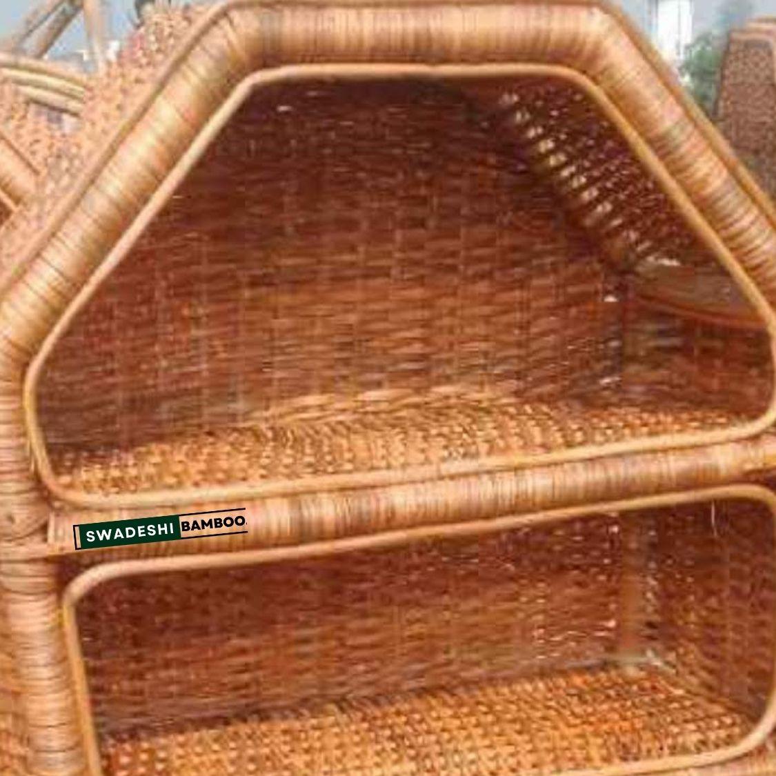 4 Shelves Cane Rattanbunai Rack Book Shoes Rack Multipurpose Use - swadeshibamboo