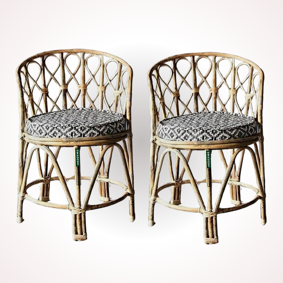 Swadeshi Bamboo Cane Rattan Arm Backmuda Chair  (Set of 2) for Home, Office, Restaurant, Hotel, Garden & Balcony