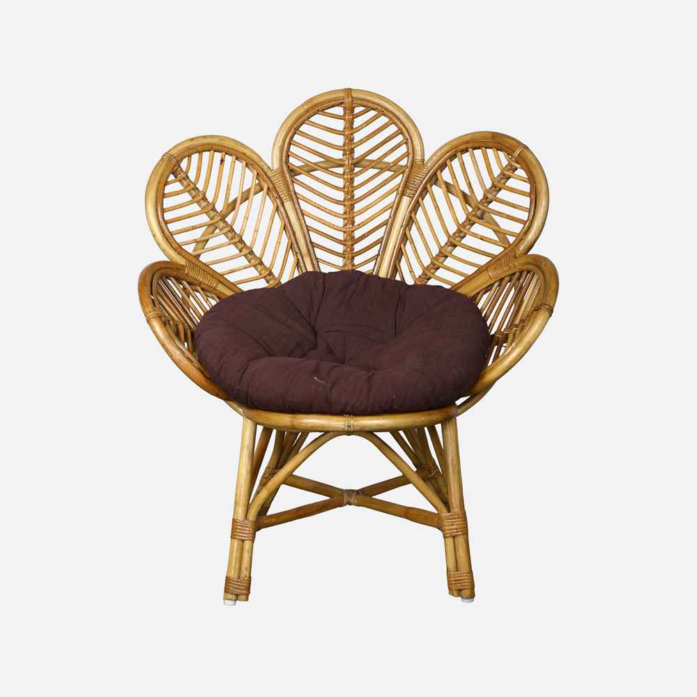 Modern Leaf Design Bamboo Cane Chair for Living Room, Lawn, Restaurant, Studio, Cafe with Cushion