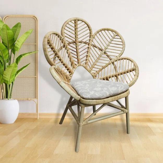 Flower Design Bamboo Cane Chair for Living Room, Lawn, Restaurant, Studio, Cafe with Cushion - swadeshibamboo