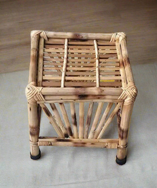 Bamboo stool Square shaped Multi Purpose Brown Bamboo Bed Side Table - swadeshibamboo