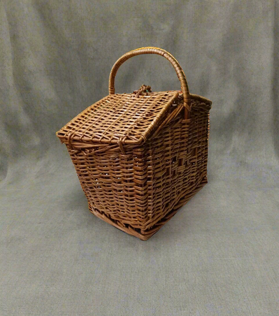 Bamboo cane Storage Basket for Picnic and Outdoor Shopping with Handle. (brown) - swadeshibamboo