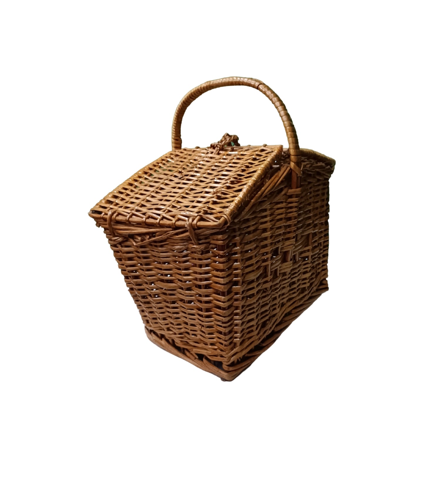 Bamboo cane Storage Basket for Picnic and Outdoor Shopping with Handle. (brown)