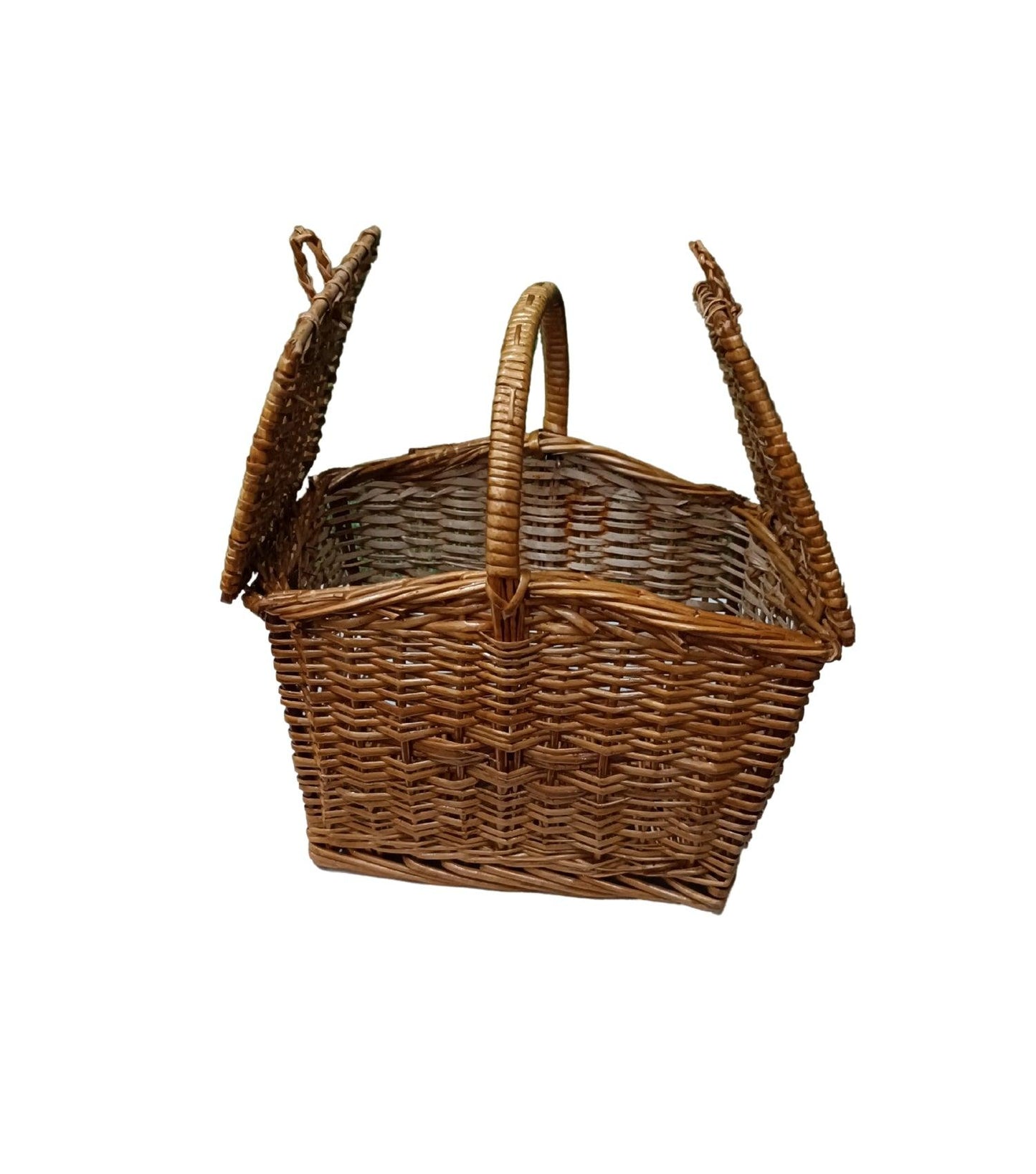 Bamboo cane Storage Basket for Picnic and Outdoor Shopping with Handle. (brown) - swadeshibamboo