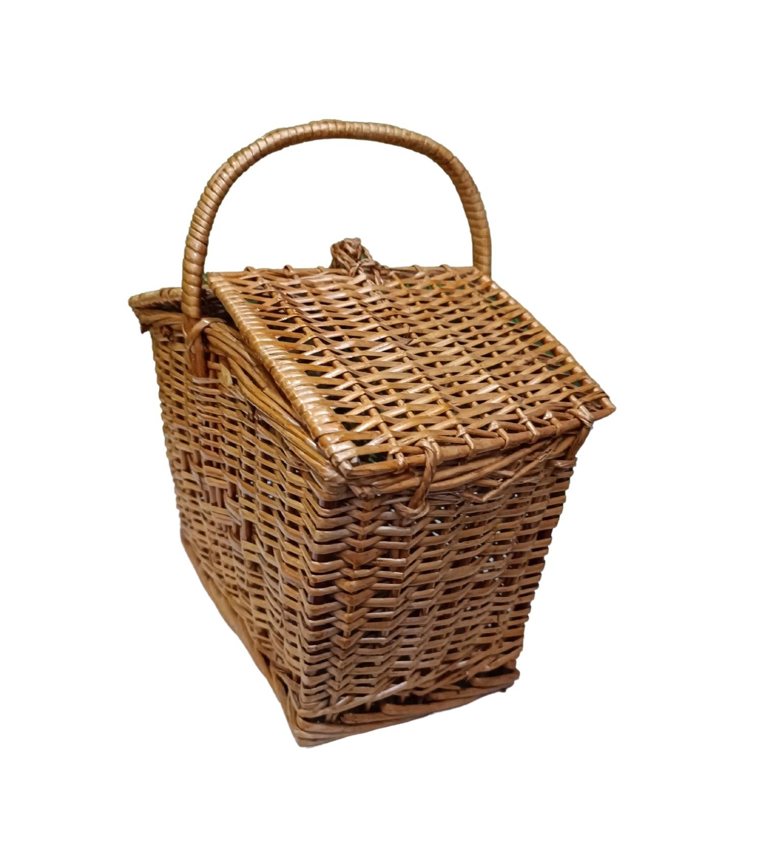 Bamboo cane Storage Basket for Picnic and Outdoor Shopping with Handle. (brown) - swadeshibamboo