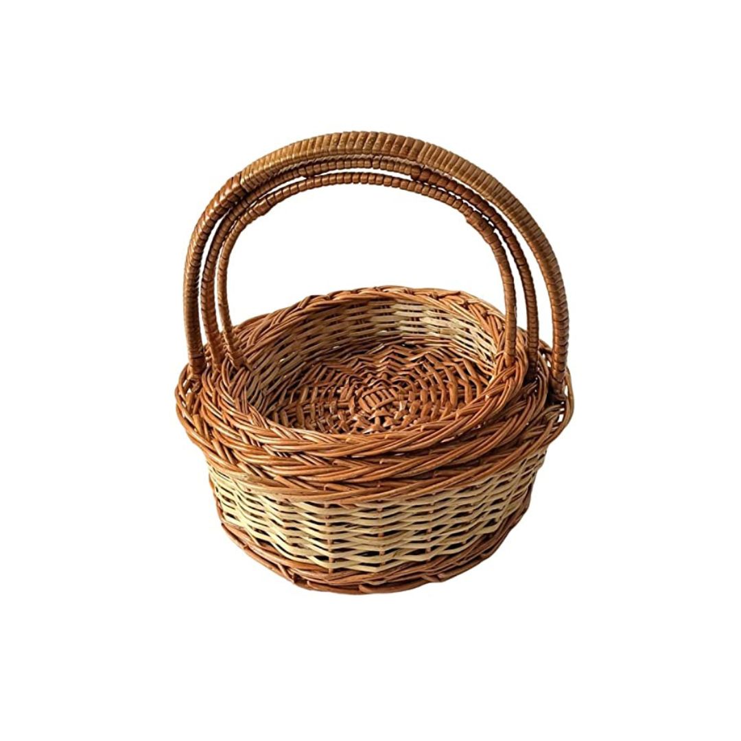 (9", 8", 7" inch) Handwoven Bamboo wicker handle basket Set of 3