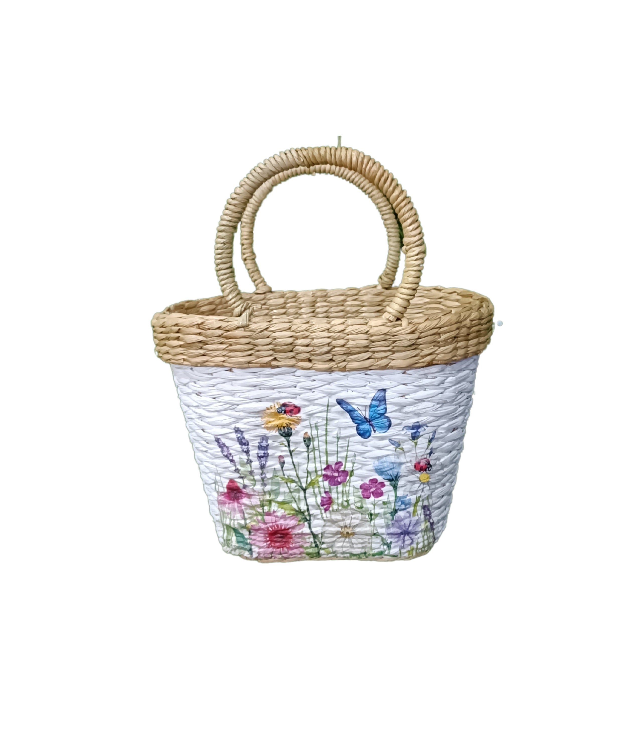 Handwoven floral printed straw Kauna Picnic bag-basket