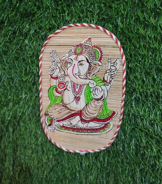 Handicrafted Bamboo Mat Wall Décor 7.5*4.5" (Ganesh) - swadeshibamboo