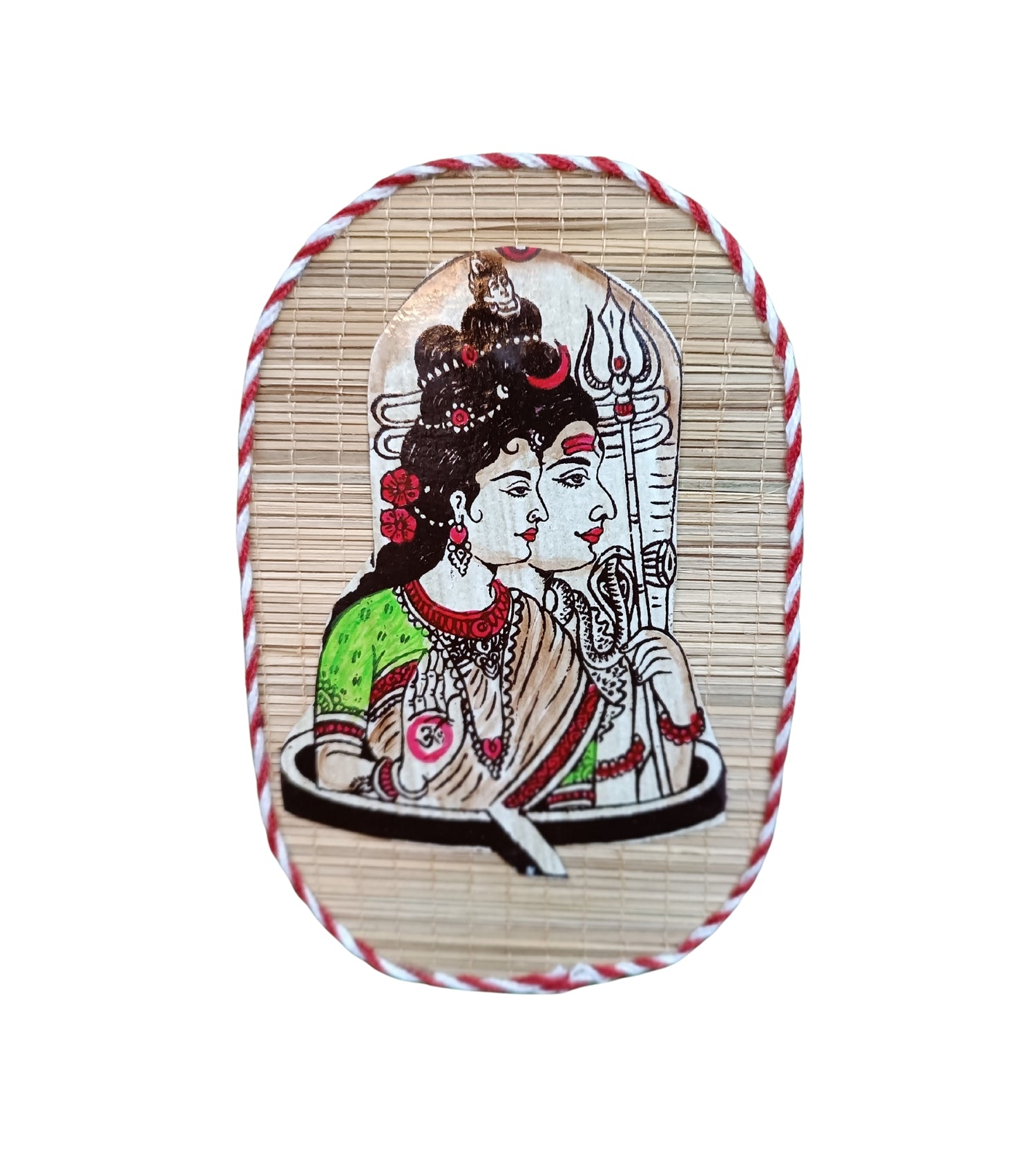 Handcrafted Bamboo Mat Wall Art -Shiv Parvati Design, 7.5x4.5"